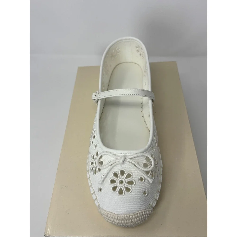 On 34th Cassieef White Eyelet Floral Mary Jane Espadrille Flats Lug Sole 10M